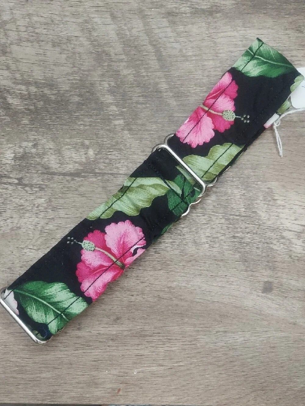 Custom Martingale Dog Collar Tropical Black Pink Hibiscus Sighthound 1.5